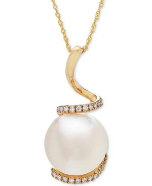 Honora Style Cultured White Ming Pearl (13mm) & Diamond (1/8 Ct. T.w.) Pendant Necklace In 14k Gold
