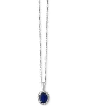 Effy Royale Bleu Sapphire (1 Ct. T.w.) And Diamond Accent Pendant Necklace In 14k White Gold, Created For Macy's