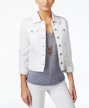 Vanilla Star Juniors' Ripped White Denim Jacket