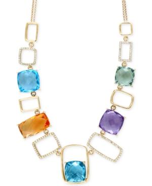 Effy Multi-stone (42-1/2 Ct. T.w.) And Diamond (1/2 Ct. T.w.) Frontal Necklace In 14k Gold