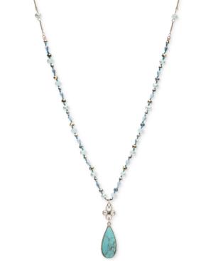 Lonna & Lilly Gold-tone Blue Stone Beaded Long Pendant Necklace