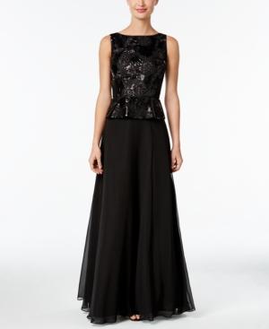 Calvin Klein Sequined Embroidered Peplum Gown