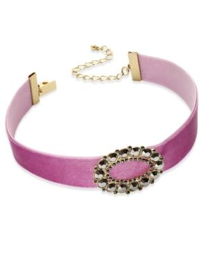 Inc International Concepts Gold-tone Crystal Oval Ribbon Choker Necklace, Created For Macy's
