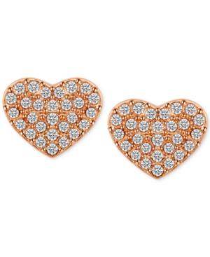 T Tahari Rose Gold-tone Pave Heart Stud Earrings