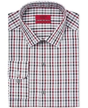 Alfani Red Men's Fitted Merlot Gingham Dress Shirt, Only At Macy's