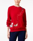 Alfred Dunner Embroidered Puppy Sweater