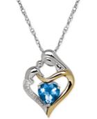 Blue Topaz (1-5/8 Ct. T.w.) And Diamond Accent Mother And Infant Pendant Necklace In Sterling Silver And 14k Gold