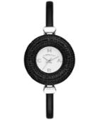 Marc Jacobs Women's Donut Crystal Accented Black Leather And Stainless Steel Bangle Bracelet Watch 28mm Mj1429
