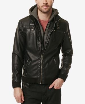 Buffalo David Bitton Men's Jipticalty Faux-leather Hoodie Moto Jacket