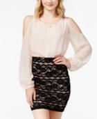 Trixxi Juniors' Cold-shoulder Contrast-lace Sheath Dress