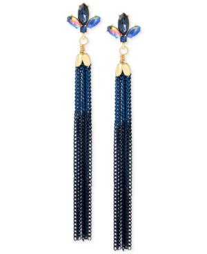 Betsey Johnson Gold-tone Blue Crystal Bug Tassel Drop Earrings
