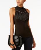 Inc International Concepts Studded Fringe-trim Sweater, Created For Macy's