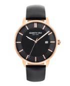 Kenneth Cole New York Men's Black Leather Strap Watch 44mm