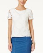 Cece By Cynthia Steffe Short-sleeve Floral-lace Blouse