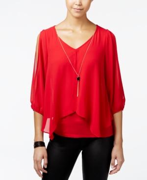 Bcx Juniors' Split-sleeve Flyaway Top