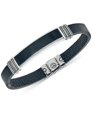 Esquire Men's Jewelry Onyx (45 X 15mm) Black Leather Bracelet In Sterling Silver, Only At Macy's