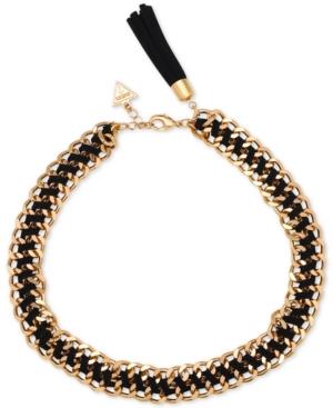 Guess Gold-tone And Imitation Suede Woven Bracelet