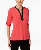 Calvin Klein Faux-leather-trim Blouse