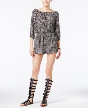 Bar Iii Printed Three-quarter-sleeve Romper, Only At Macy's