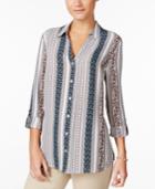 Charter Club Striped Roll-tab Blouse, Only At Macy's