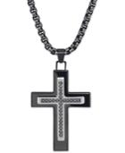 Esquire Men's Jewelry Black Diamond (1/4 Ct. T.w.) Cross Necklace In Black Ip Over Stainless Steel, Only At Macy's