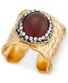 Paul & Pitu Naturally Gold-tone Pave Red Stone Hammered Finish Ring