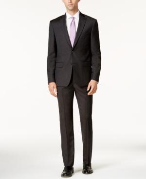 Dkny Men's Slim-fit Black & Brown Birdseye Suit