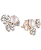 Carolee Gold-tone Crystal & Imitation Pearl Cluster Clip-on Stud Earrings