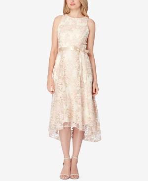 Tahari Asl Belted Embroidered High-low Dress