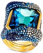 Swarovski Gold-tone Blue And Metallic Crystal Statement Ring