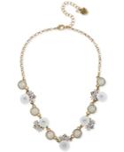 Betsey Johnson Gold-tone Iridescent Disc And Flower Statement Necklace