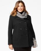 Calvin Klein Plus Wool-cashmere-blend Peacoat With Infinity Scarf