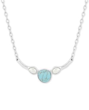 Lucky Brand Silver-tone Colored Stone & Imitation Pearl Collar Necklace, 17 + 2 Extender