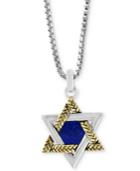 Effy Men's Lapis Lazuli (8-1/2 X 7-1/2mm) Star Of David 22 Pendant Necklace In Sterling Silver & 18k Gold-plate