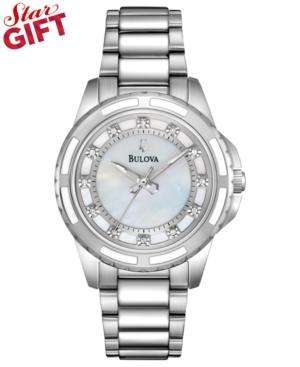 Bulova Women's Diamond Accent Stainless Steel Bracelet Watch 32mm 96p144