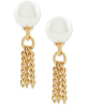 Bcbgeneration Gold-tone Imitation Pearl And Tassel Drop Earrings