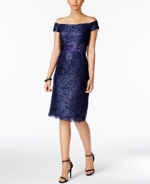 Alex Evenings Petite Sequined Off-the-shoulder Dress