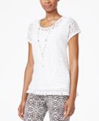 Alfred Dunner Petite Lace Fringe-trim Necklace Blouse
