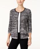 Jm Collection Petite Faux-leather-trim Marled Jacket, Only At Macy's