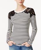 Maison Jules Striped Lace-trim Top, Created For Macy's