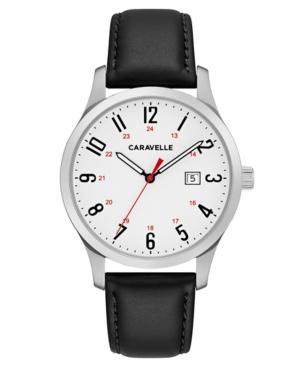 Caravelle New York By Bulova Men's Black Leather Strap Watch 40mm