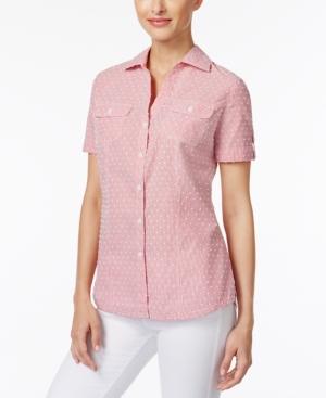 Karen Scott Petite Cotton Dobby Striped Shirt, Only At Macy's
