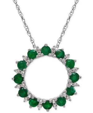 Emerald (9/10 Ct. T.w.) And White Topaz (1-9/10 Ct. T.w.) Circle Pendant Necklace In Sterling Silver