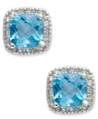 10k Gold Blue Topaz (2-3/8 Ct. T.w) And Diamond (1/6 Ct. T.w.) Stud Earrings