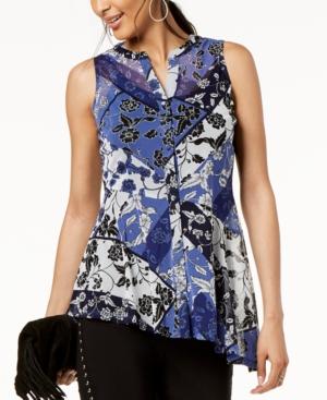 I.n.c. Printed Button-front Asymmetrical Top, Created For Macy's