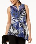 I.n.c. Printed Button-front Asymmetrical Top, Created For Macy's