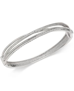 Diamond Accent Crossover Bracelet In Sterling Silver-plated Bronze