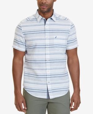 Nautica Men's Classic-fit Linen-blend Stripe Short-sleeve Shirt