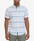 Nautica Men's Classic-fit Linen-blend Stripe Short-sleeve Shirt