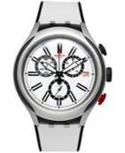 Swatch Unisex Swiss Chronograph Black Wheel Black And White Silicone Strap Watch 44mm Yys4005